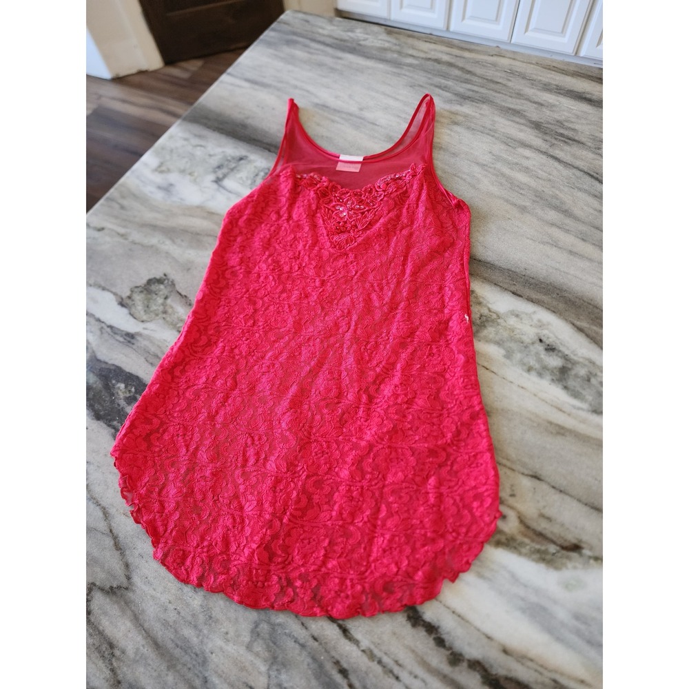 Vintage Secret Treasures Womens Red Floral Lace Beaded Lingerie Chemise Small